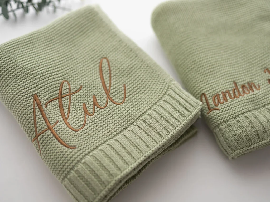 Personalized blanket with embroidered name