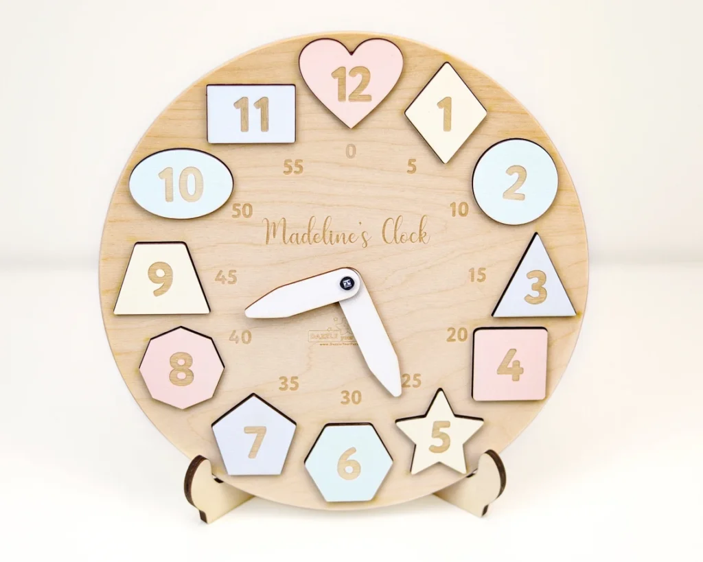 premium educational wooden block clock