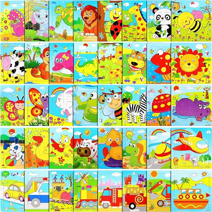 40 Pack Wooden Jigsaw Puzzles for Kids