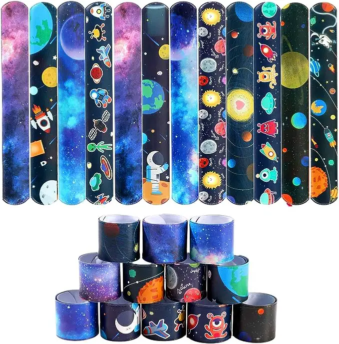 48 Pcs Space Slap Bracelets Space Toys with Planet Design Kids Bracelets
