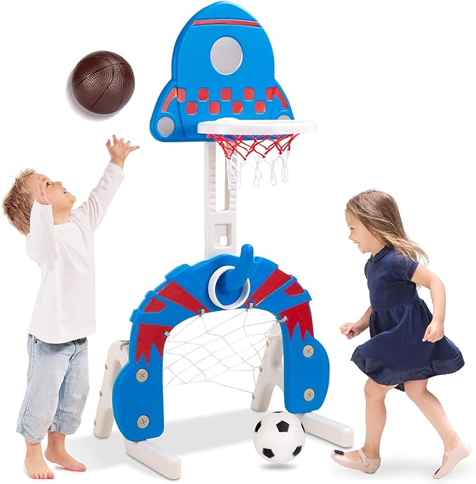 best choice products 3-in-1 toddler basketball hoop and sports activity centre