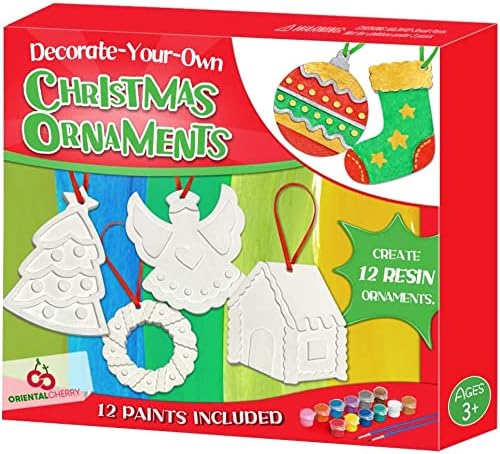 Christmas Crafts for Kids - Decorate and Paint Your Own Resin Ornaments Kits (Includes Paints Brushes) - DIY Xmas Holiday Activities Bulk for Toddlers Girls Boys