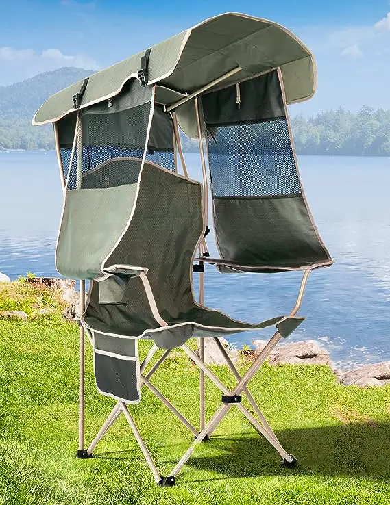 Docusvect Folding Camping Chair with Shade Canopy for Adults, Canopy Chair for Outdoors Sports with Cup Holder