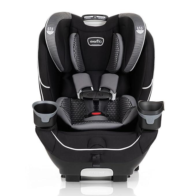Evenflo EveryFit 4-in-1 Convertible Car Seat Featuring 12-Position Headrest, Two Integrated Cup Holders, Removable Snack Tray, and Machine-Washable Fabric