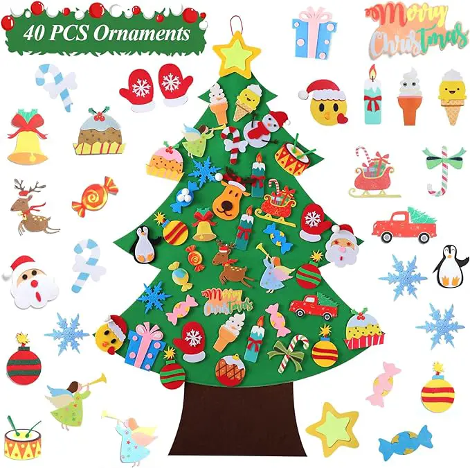 Felt Christmas Tree - 3.5 FT Wall Felt Christmas Tree for Kids with 40 Pcs Ornaments, DIY Xmas Gifts for Christmas Decorations