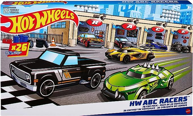 Hot Wheels ABC Racers, 26 Hot Wheels Cars in 1-64 Scale with Letters of The Alphabet