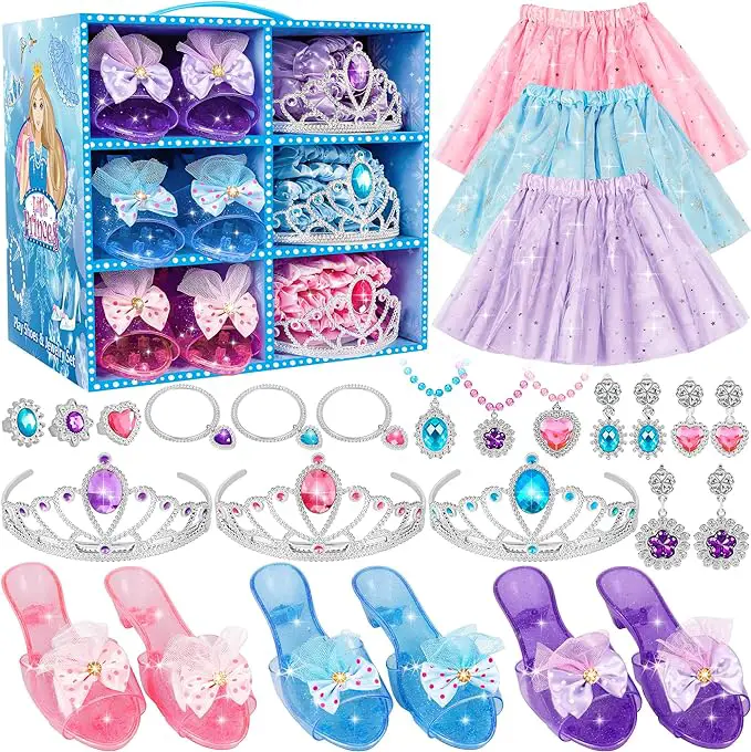 Princess Dress Up Toys & Jewelry Boutique, Costumes Set incl Color Skirts, Shoes, Crowns, Accessories