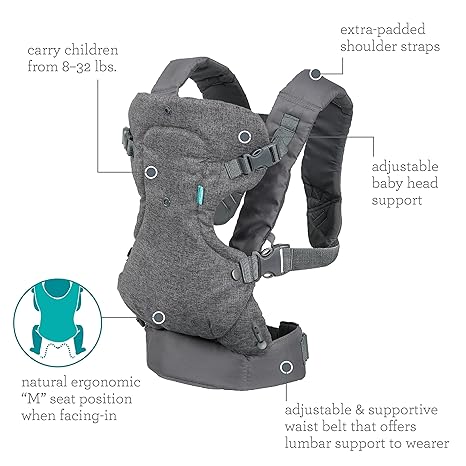 Infantino Flip Advanced 4-in-1 Carrier - Ergonomic, convertible, face-in and face-out front and back carry for newborns and older babies 8-32 pounds
