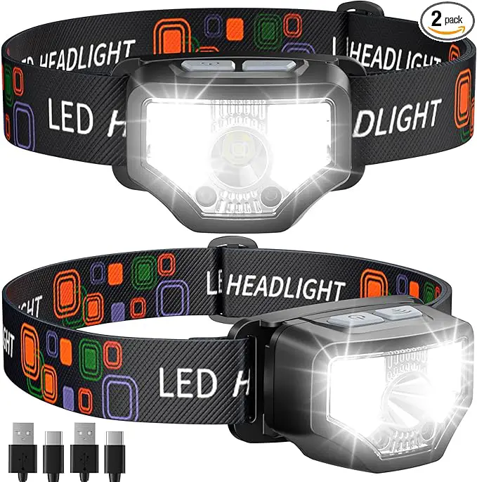 Headlamp Rechargeable 2PCS, 1200 Lumen Super Bright LED Flashlight with Motion Sensor for Adults and Kids- Camping Accessories Gear