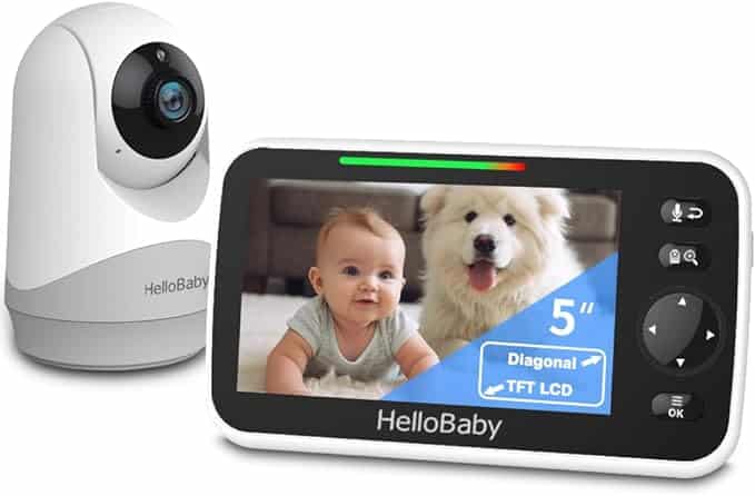 HelloBaby Monitor with Camera and Audio, 5'' Screen with 30-Hour Battery Life, Remote Pan-Tilt-Zoom Camera, Two-Way Talk, VOX Mode, Auto-Night Vision, Range up to 960ft and No WiFi