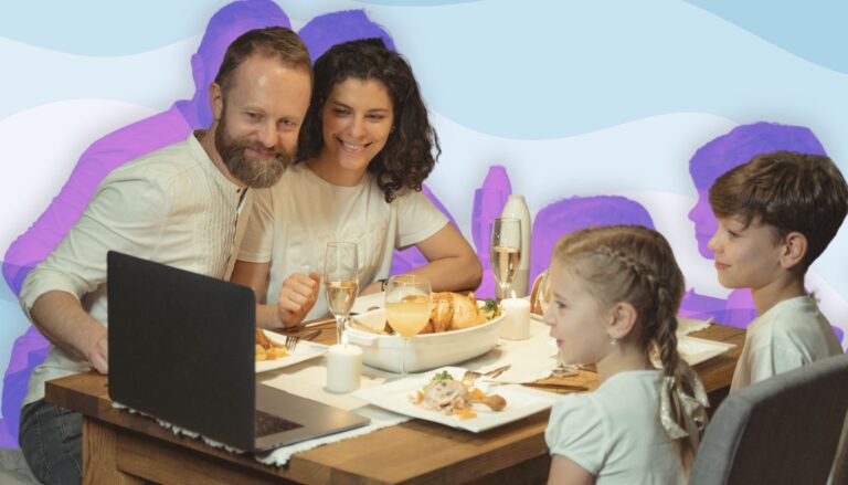 Family gathered around a laptop while learning about AI child safety and responsible technology use.