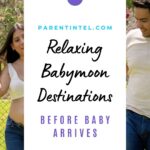 Expecting couple walking together outdoors during pregnancy, enjoying quality time and planning a relaxing babymoon getaway before welcoming their baby.