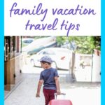 Child pulling a suitcase while walking outdoors, representing family travel with kids and preparing for a flight.