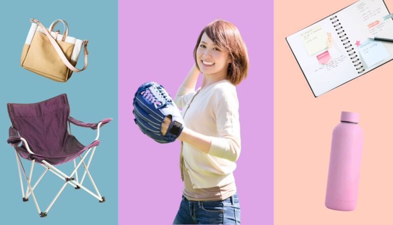 Young girl holding a baseball glove against a pastel background.