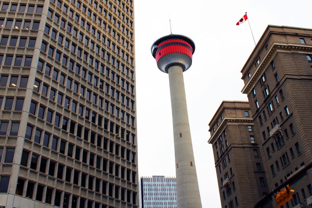 Calgary Tower in Alberta during a family trip across Canada.