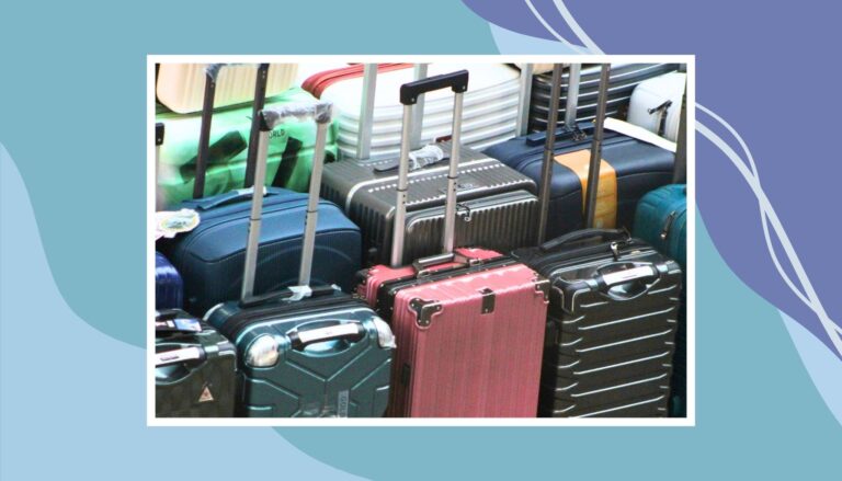 Different types of luggage for families including hard shell and soft suitcases.