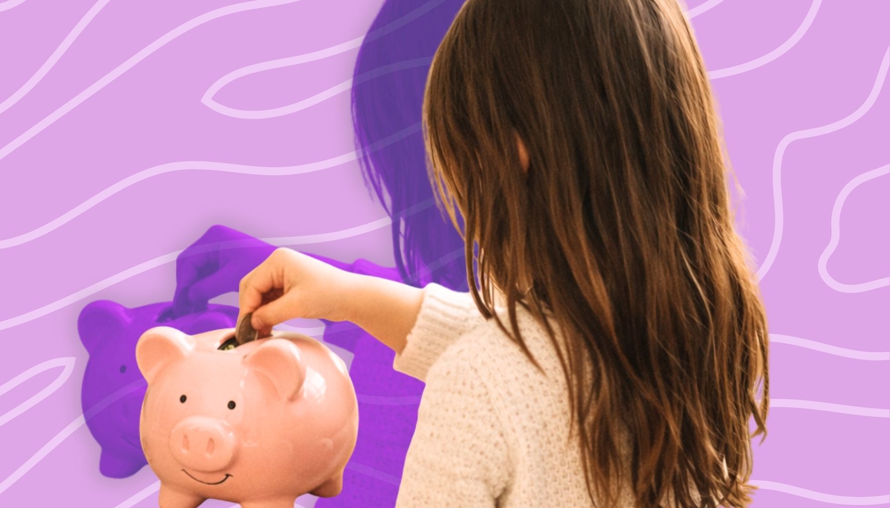 Kid putting money in piggy bank as part of early budgeting habits.