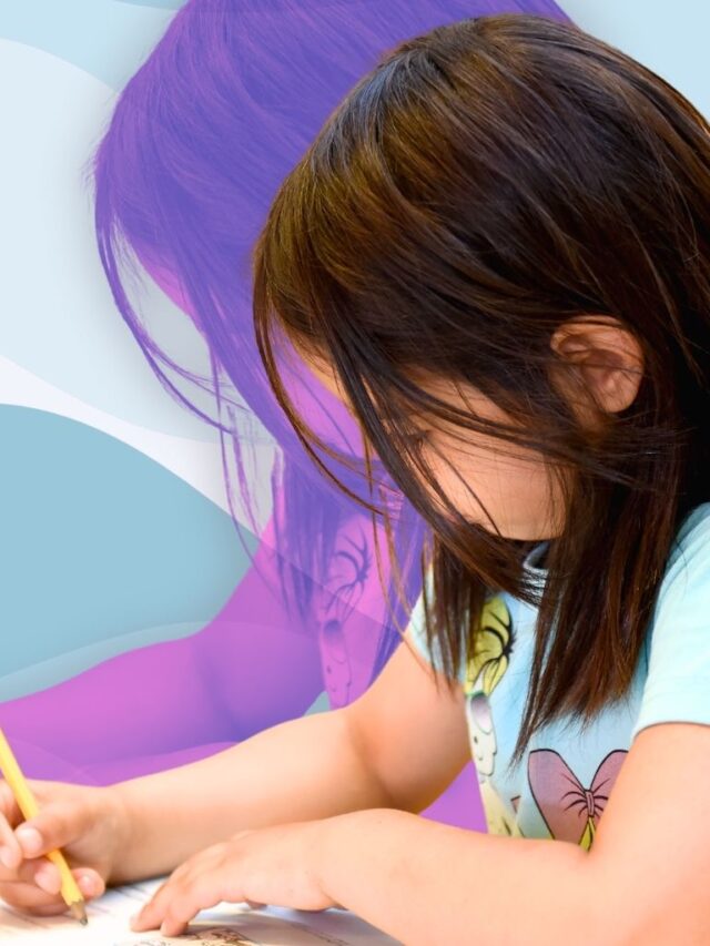 Child practicing writing with a pencil, showing early learning and school readiness for daycare, preschool, or kindergarten.