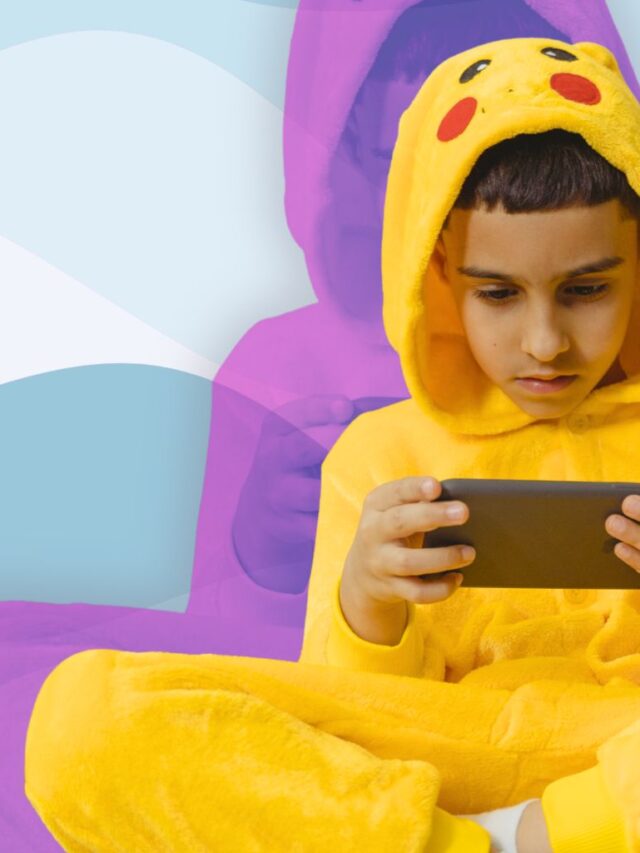 Child using a phone while parents consider YouTube Kids safety and screen time settings.