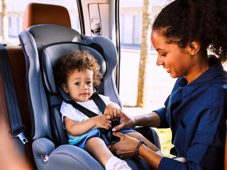 baby in a car seat.