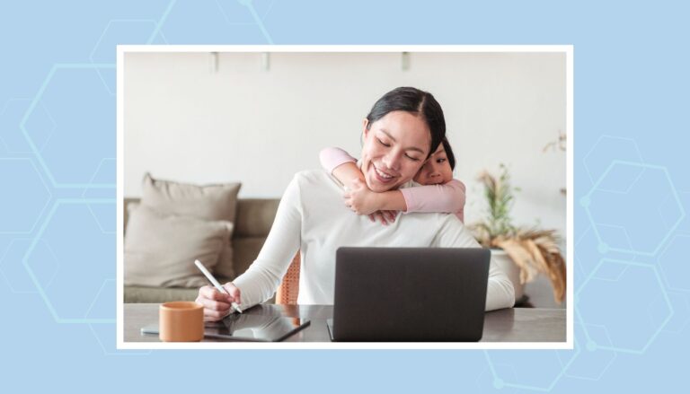 Parent helping a child with homework on a laptop while using ChatGPT to make learning easier at home.