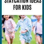 Kids running and playing outside during fun summer staycation activities for families and children.