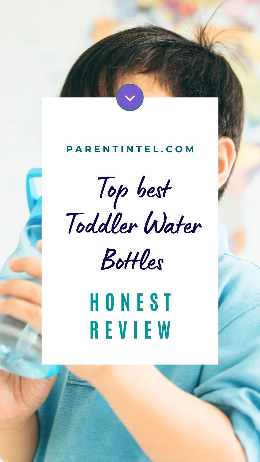 Toddler drinking from a leak-proof, colorful water bottle.
