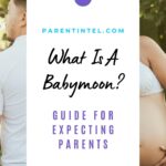 Expecting couple standing outdoors together while planning a calm babymoon before baby arrives.