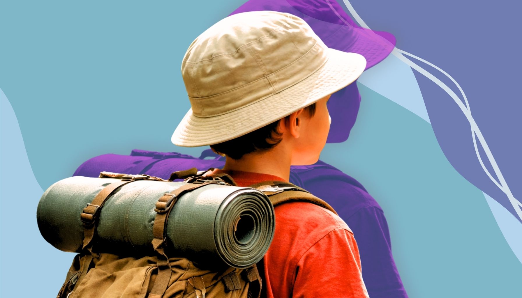 Child in camping gear carrying a backpack with essentials for camping with kids and outdoor fun activities.