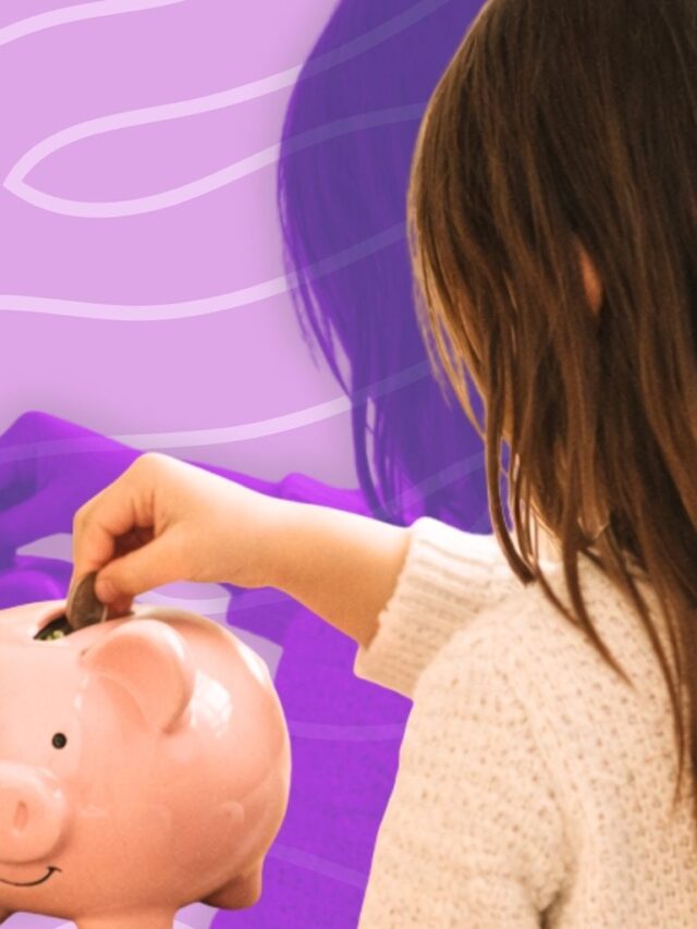 Kid putting money in piggy bank as part of early budgeting habits.