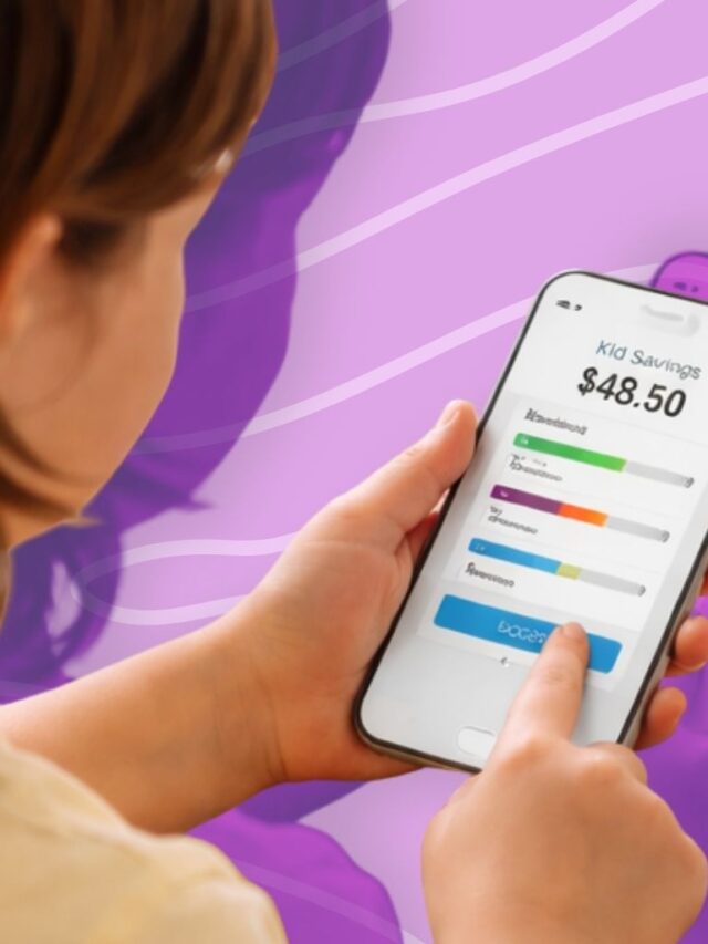 Child using a money app on a smartphone to learn saving and budgeting skills.