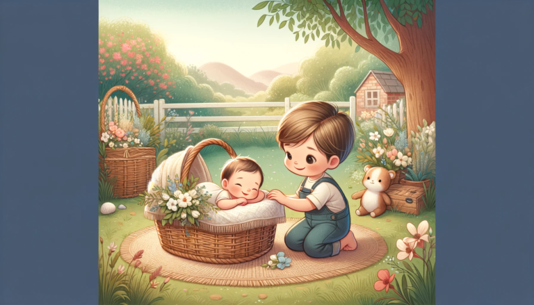 newborn Baby in the Basket with toddler sibling pose idea