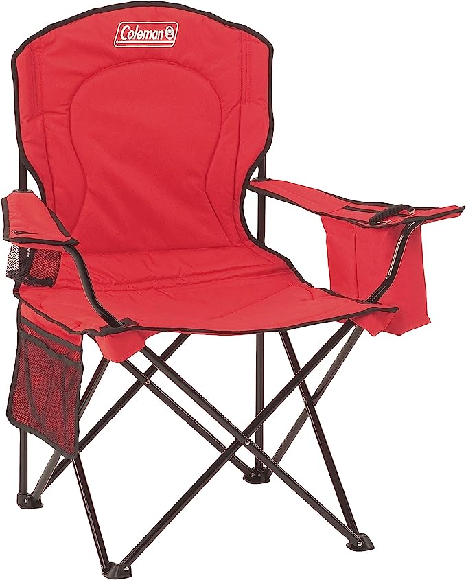 Coleman Portable Camping Chair with 4-Can Cooler, Fully Cushioned Seat and Back with Side Pocket and Cup Holder For Base